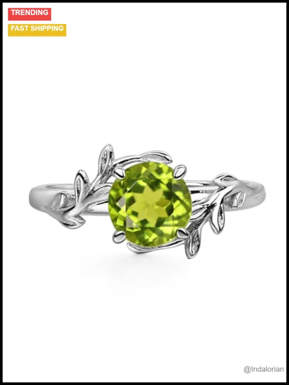 Sterling Silver Solitaire Peridot Leaf Bypass Ring for Women